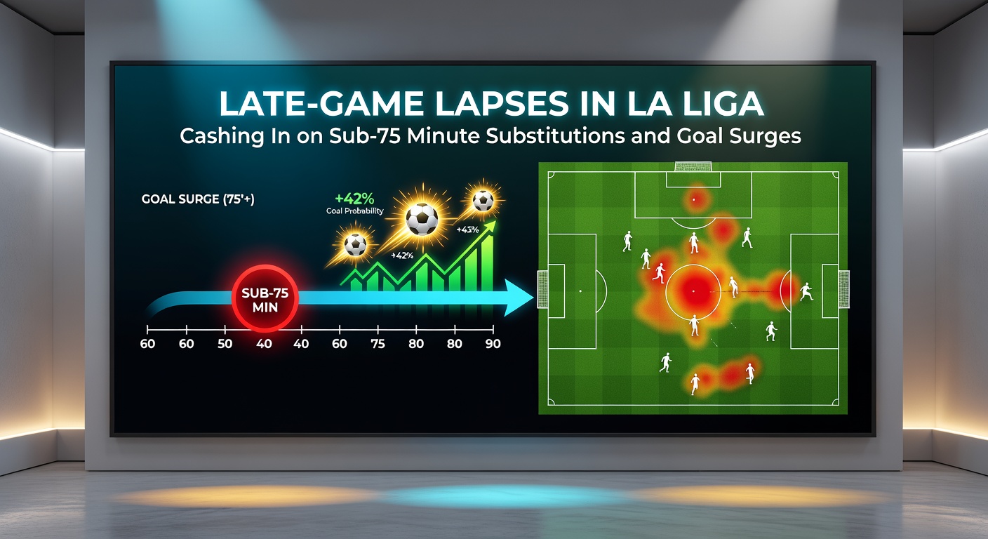 Close-up of a La Liga substitution board in the 70s minute, with players celebrating a late goal amid stadium lights