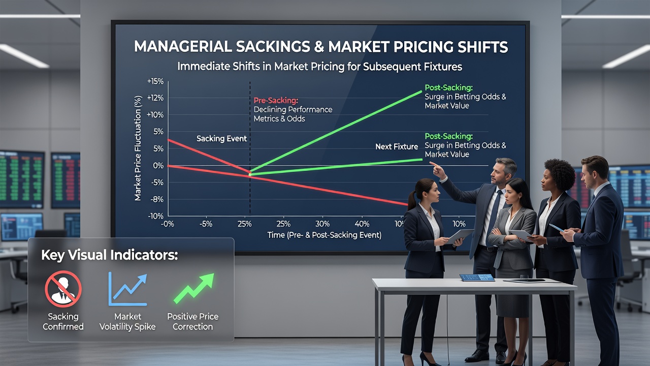 Betting exchange screen with shifting odds after a football manager dismissal