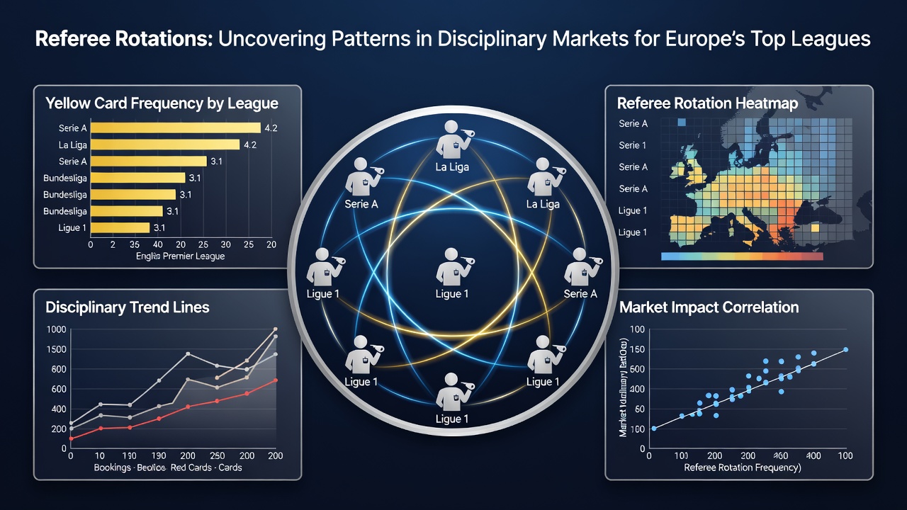 Analysts reviewing referee performance data and disciplinary statistics on digital dashboards