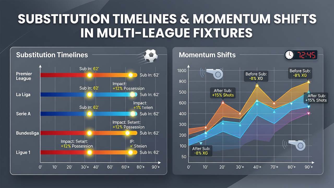 Heatmap visualization of momentum shifts following substitutions in concurrent league fixtures